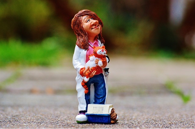 Figurine of female veterinarian very happy. 