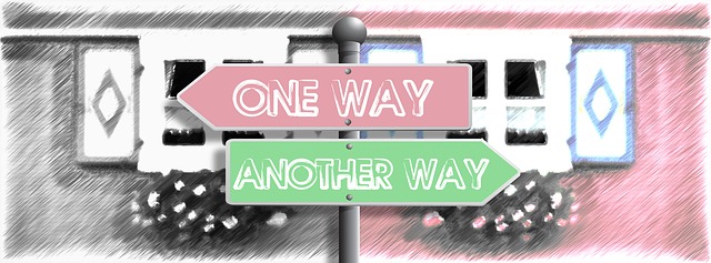 Two signs pointing in opposite directions, one says 'one way', the other says 'another way'.