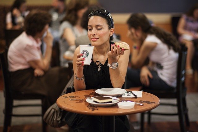 lady enjoying a cafe break