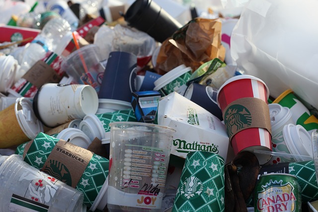 pile of garbage including disposable cups