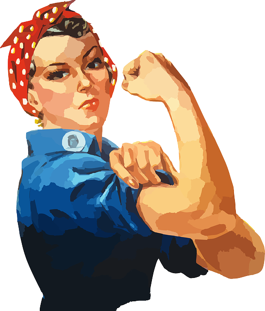 Strong woman flexing arm.